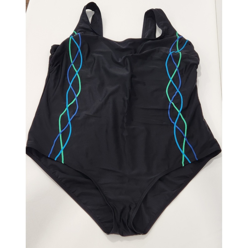 Ulla Popken Squiggle Swimsuit Black Size 32 Non Wired Lined UPF 20+ - Picture 8 of 11